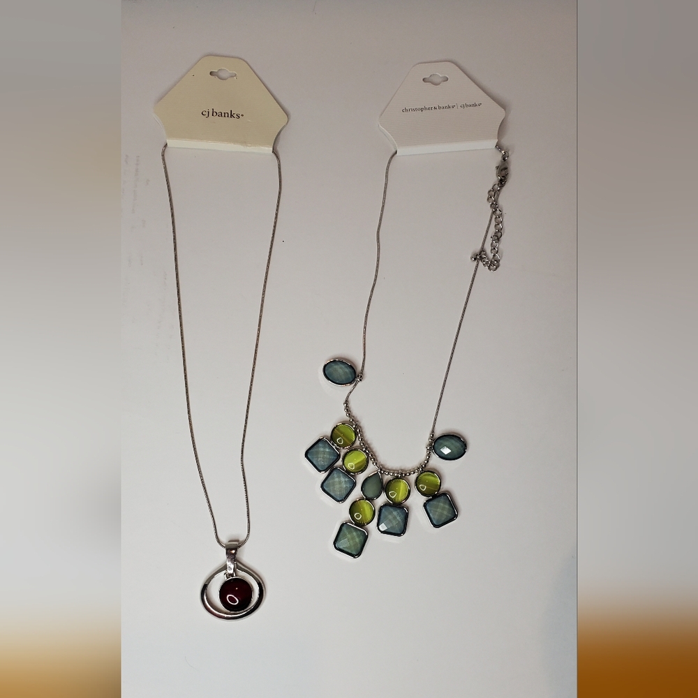 Nwt CJ Banks Silver and Green Necklace Set